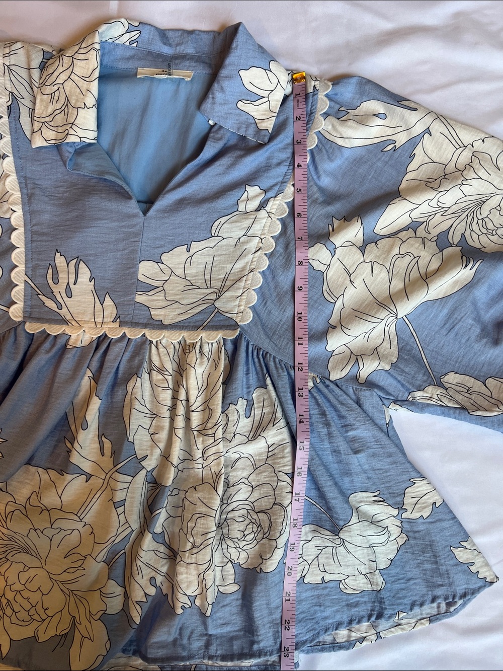 Entro Blue/White Floral Babydoll Sz S Women’s Top Boho Flowy Cottage Whimsy - Picture 8 of 12